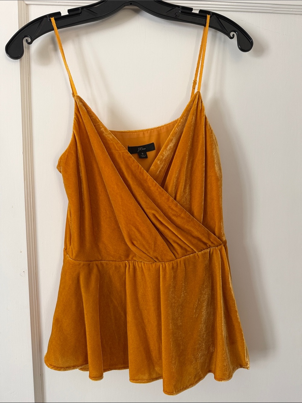 J. Crew Mustard Velvet Wrap Peplum Cami